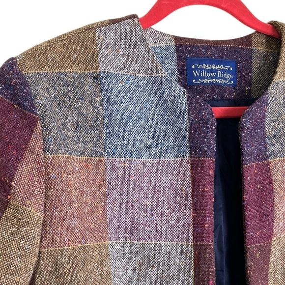 Willow Ridge Vintage Tweed Plaid Wool Blend Open Front Blazer Jacket Academia - Picture 6 of 16